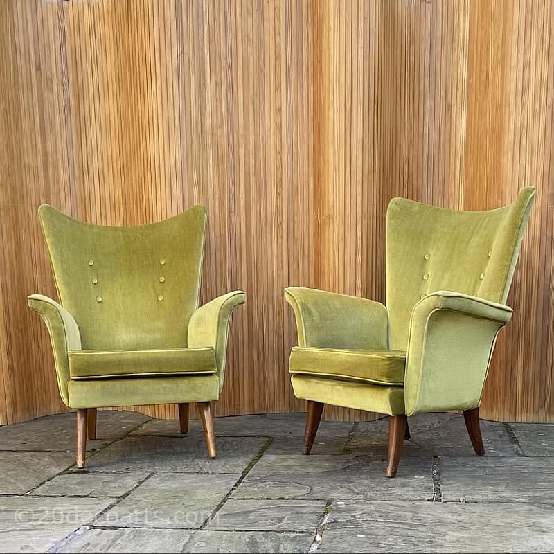  Howard Keith (Attributed) Pair of Armchairs c1950’s, pair of mid-century design chairs with a curved wing button back