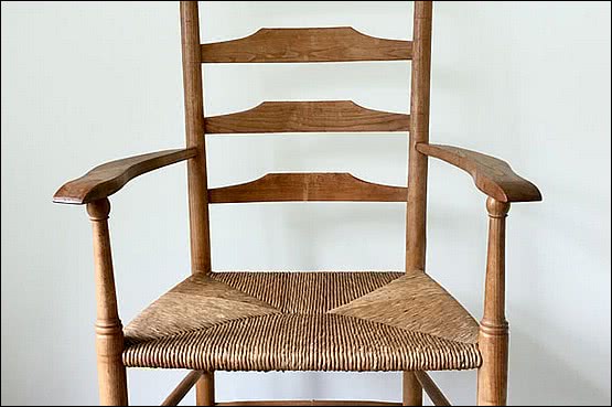 ☑️ 20th Century Decorative Arts |Edward Gardiner. A tall ladder back Clissett armchair in ash with original rush seat 