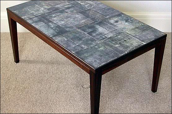 ☑️ 20th Century Decorative Arts |Unique mid 20th century rosewood coffee table 
with abstract tile top 