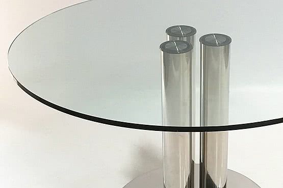 ☑️ 20th Century Decorative Arts |Marco Zanuso for Zanotta
Stainless steel and plate glass circular Marcuso dining table  