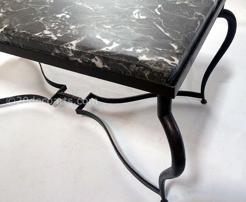  20th Century Decorative Arts |Rene Prou - Attributed 'Fer Forge' Coffee Table with Marble Top, c1930’s