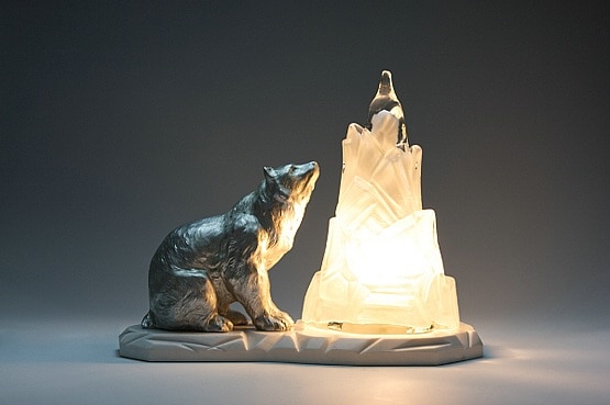☑️ art deco spelter lamp polar bear