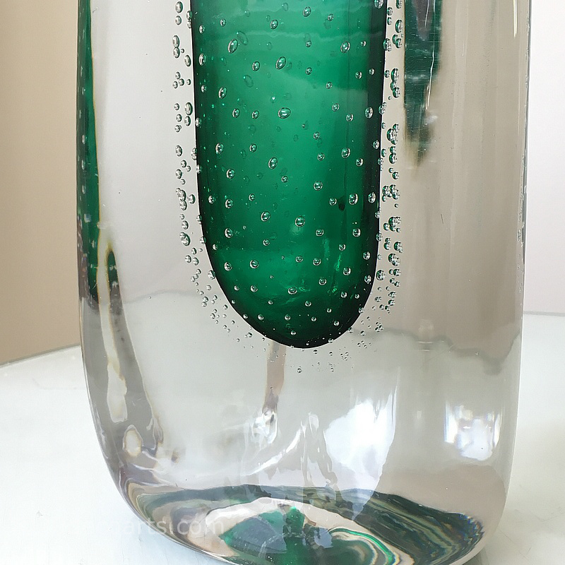 Theresienthal Glaswerks Massive Green Controlled Bubble Glass Vase c1970’s - The green glass encased in clear glass 