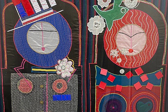 ☑️ nigel John Wilde, a large framed mixed media / textile art work c 1960’s