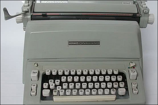 ☑️ 20th Century Decorative Arts |Hermes Ambassador Typewriter with original cover in excellent condition c1960's. 
This was a top of the range typewriter (above the Hermes 3000 which Jack Kerouac used - his sold for $22,500)