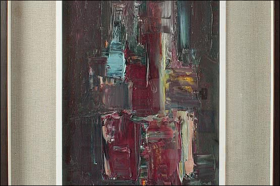 ☑️ 20th Century Decorative Arts |An abstract oil painting, Italy c1960. signed Mugniani, in its original frame.
