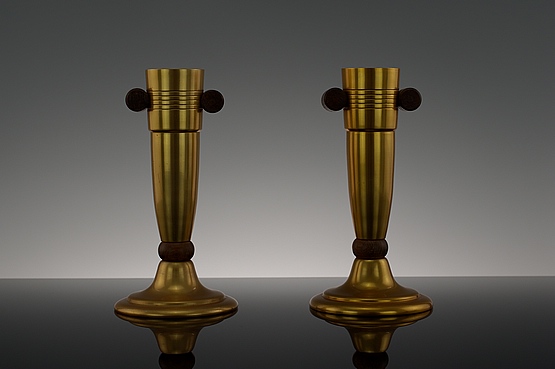 ☑️ 20th Century Decorative Arts |pair gilded aluminium art deco vases