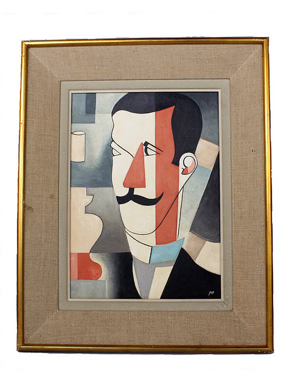  20th Century Decorative Arts |A cubist portrait, France first quarter 20th C. signed MP oil on board, in it's original frame