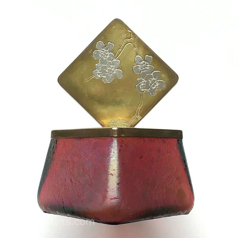 20th Century Decorative Arts |Art Nouveau Kralik “Pink Oil Spot” iridescent glass inkwell 