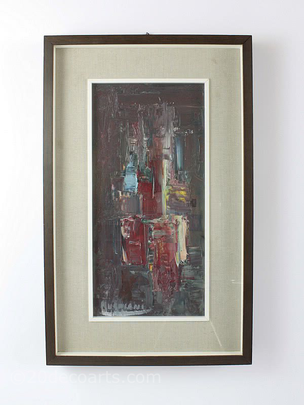  20th Century Decorative Arts |An abstract oil painting, Italy c1960. signed Mugniani, in it's original frame.