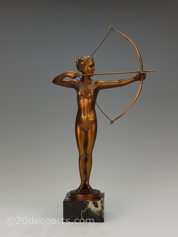  Art Deco Diana the Huntress - A superb German gilded metal statue