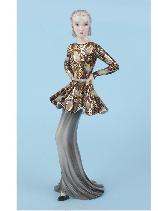  20th Century Decorative Arts |A beautiful Art Deco ceramic figurine by Claire Weiss for Goldscheider circa 1937, Vienna Austria, titled "Modedame" (Fashionable woman) and based on Marlene Dietrich.