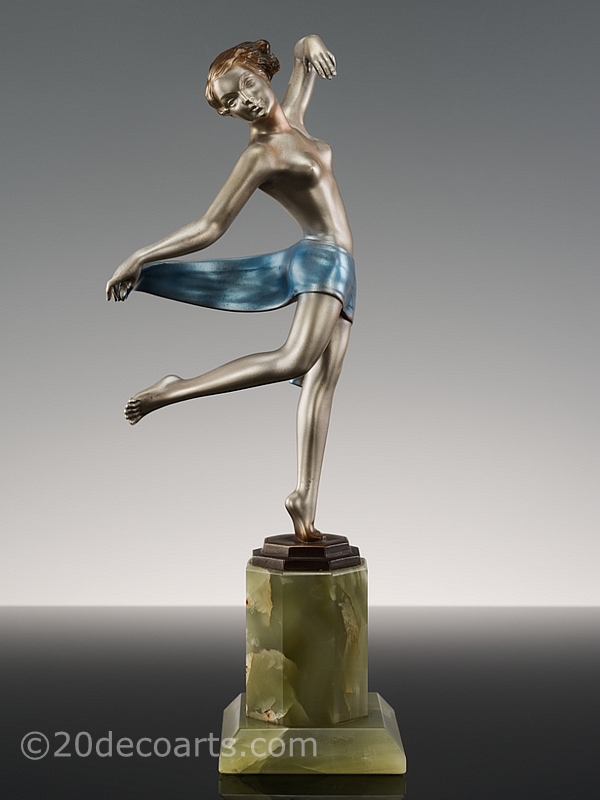   Josef Lorenzl - Art Deco Austrian bronze figure, circa 1930  scarf dancer 1 