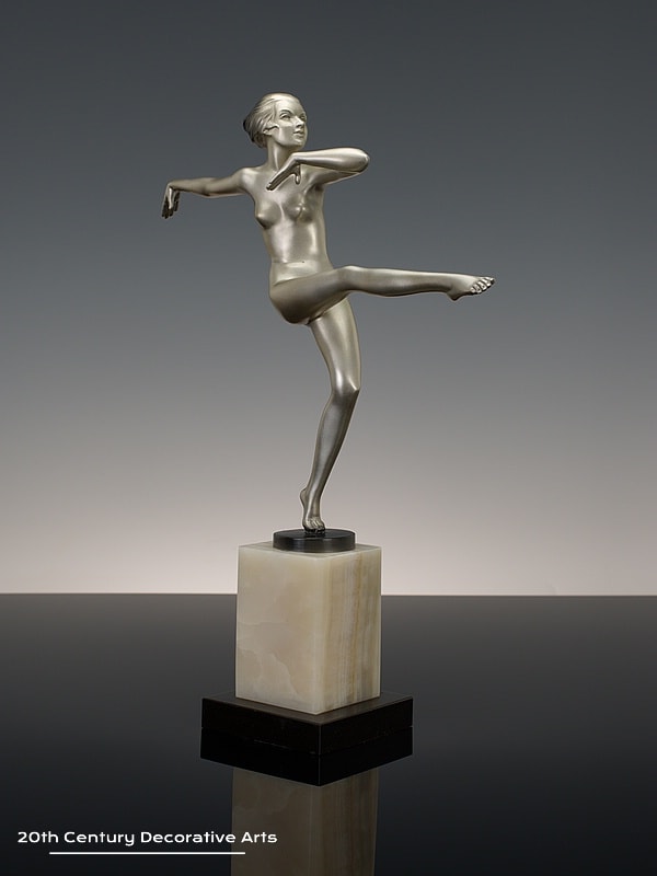  Josef Lorenzl - Art Deco bronze figure Dancer circa 1925, - depicting a high kicking dancer,