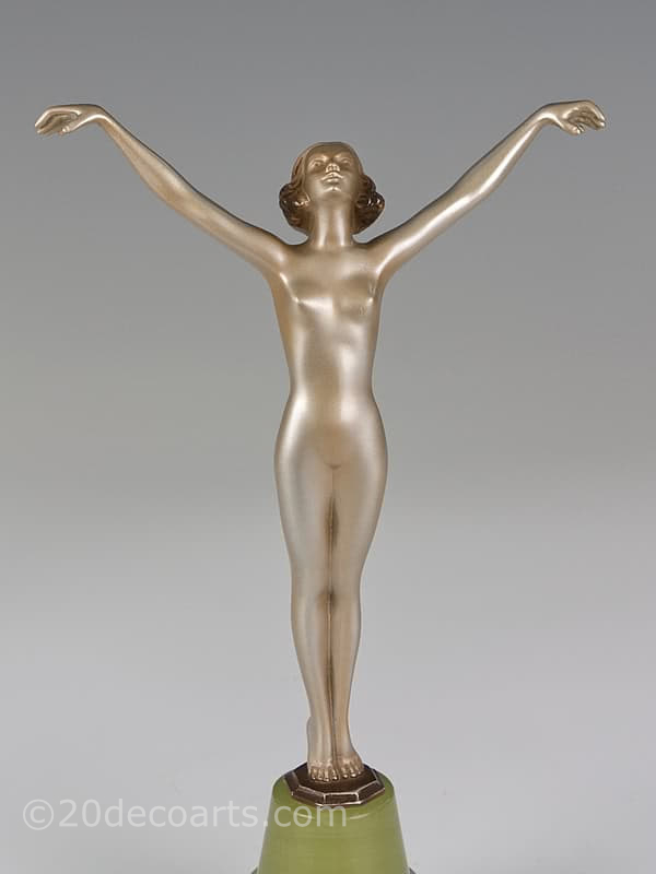 Josef Lorenzl - An Art Deco bronze figure, Austria circa 1930, the large bronze dancer with a gold and enamelled finish