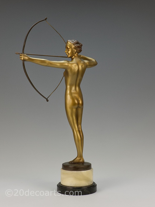 Art Deco Diana the huntress - A superb German gilded metal figure 