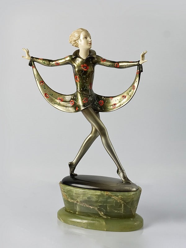 ☑️  Lorenzl art deco figurine in bronze ivory for sale crejo